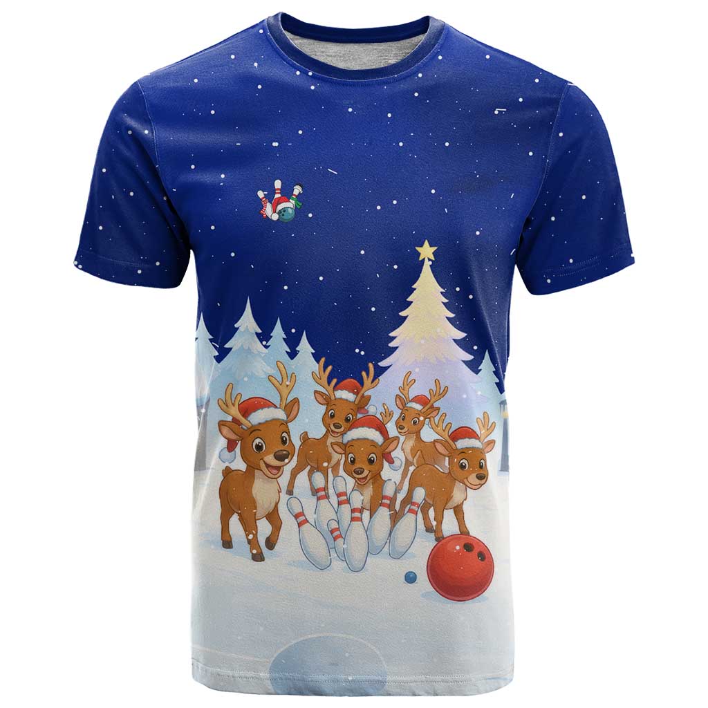 Funny Christmas Reindeer Bowling Custom T Shirt with Reindeer Snow Scene - Wonder Print Shop