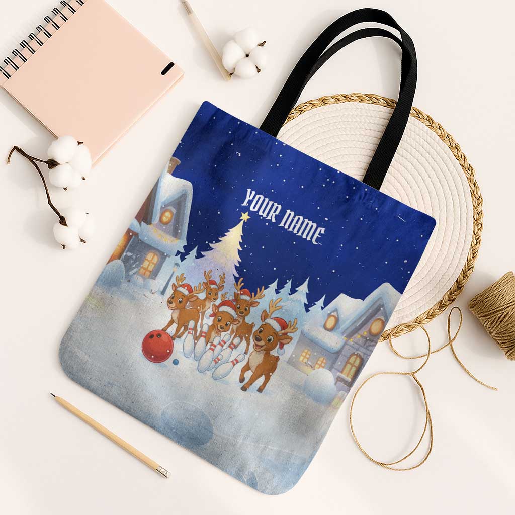 Funny Christmas Reindeer Bowling Custom Tote Bag with Reindeer Snow Scene - Wonder Print Shop