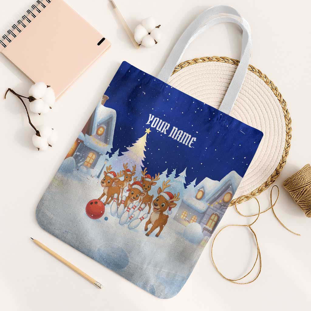 Funny Christmas Reindeer Bowling Custom Tote Bag with Reindeer Snow Scene - Wonder Print Shop
