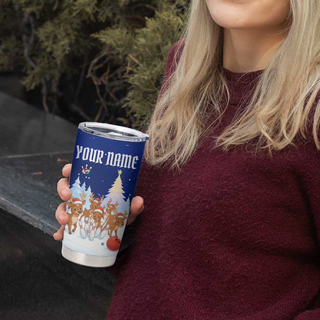Funny Christmas Reindeer Bowling Custom Tumbler Cup with Reindeer Snow Scene - Wonder Print Shop