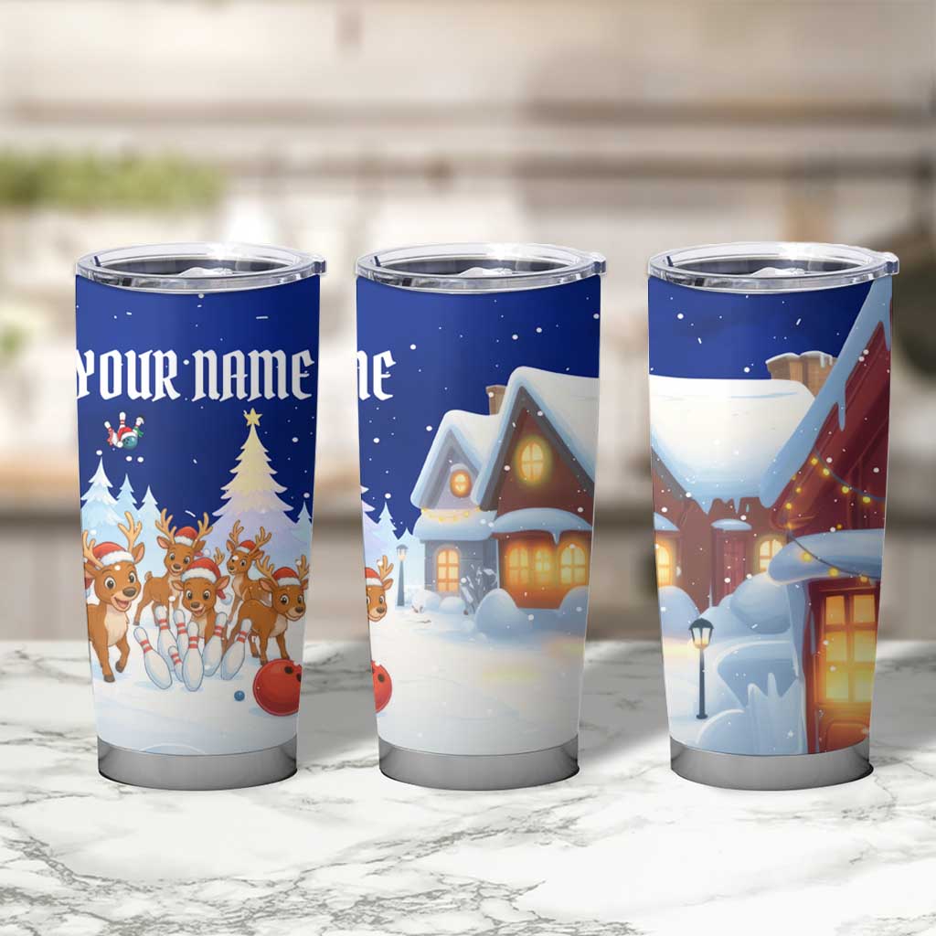 Funny Christmas Reindeer Bowling Custom Tumbler Cup with Reindeer Snow Scene - Wonder Print Shop