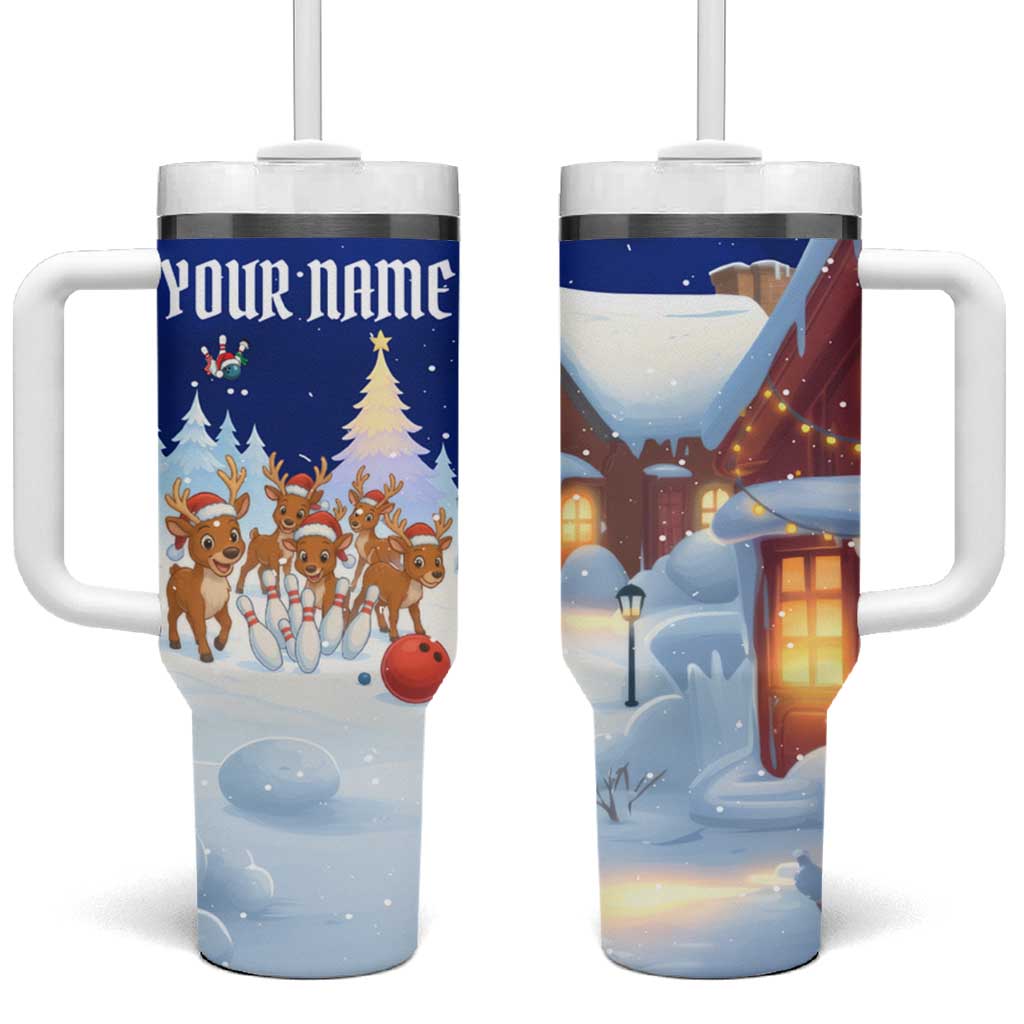 Funny Christmas Reindeer Bowling Custom Tumbler With Handle with Reindeer Snow Scene - Wonder Print Shop