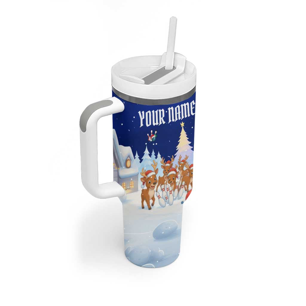 Funny Christmas Reindeer Bowling Custom Tumbler With Handle with Reindeer Snow Scene - Wonder Print Shop