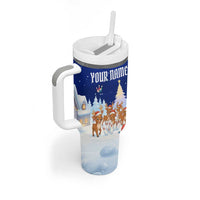 Funny Christmas Reindeer Bowling Custom Tumbler With Handle with Reindeer Snow Scene - Wonder Print Shop