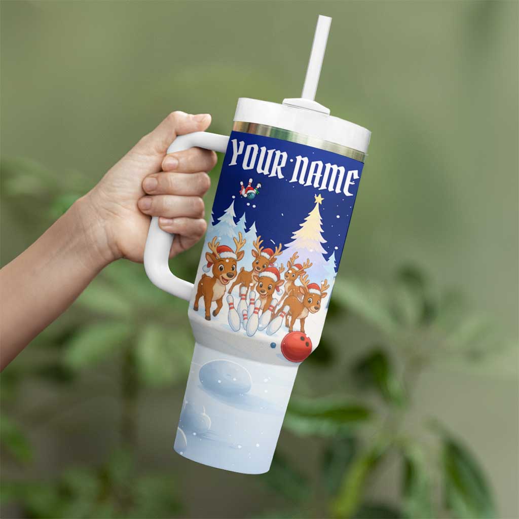 Funny Christmas Reindeer Bowling Custom Tumbler With Handle with Reindeer Snow Scene - Wonder Print Shop