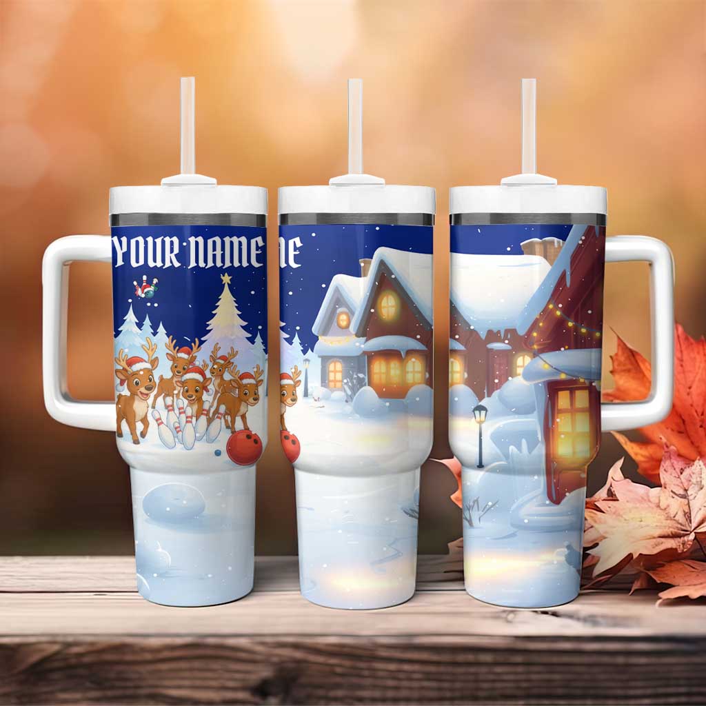 Funny Christmas Reindeer Bowling Custom Tumbler With Handle with Reindeer Snow Scene - Wonder Print Shop