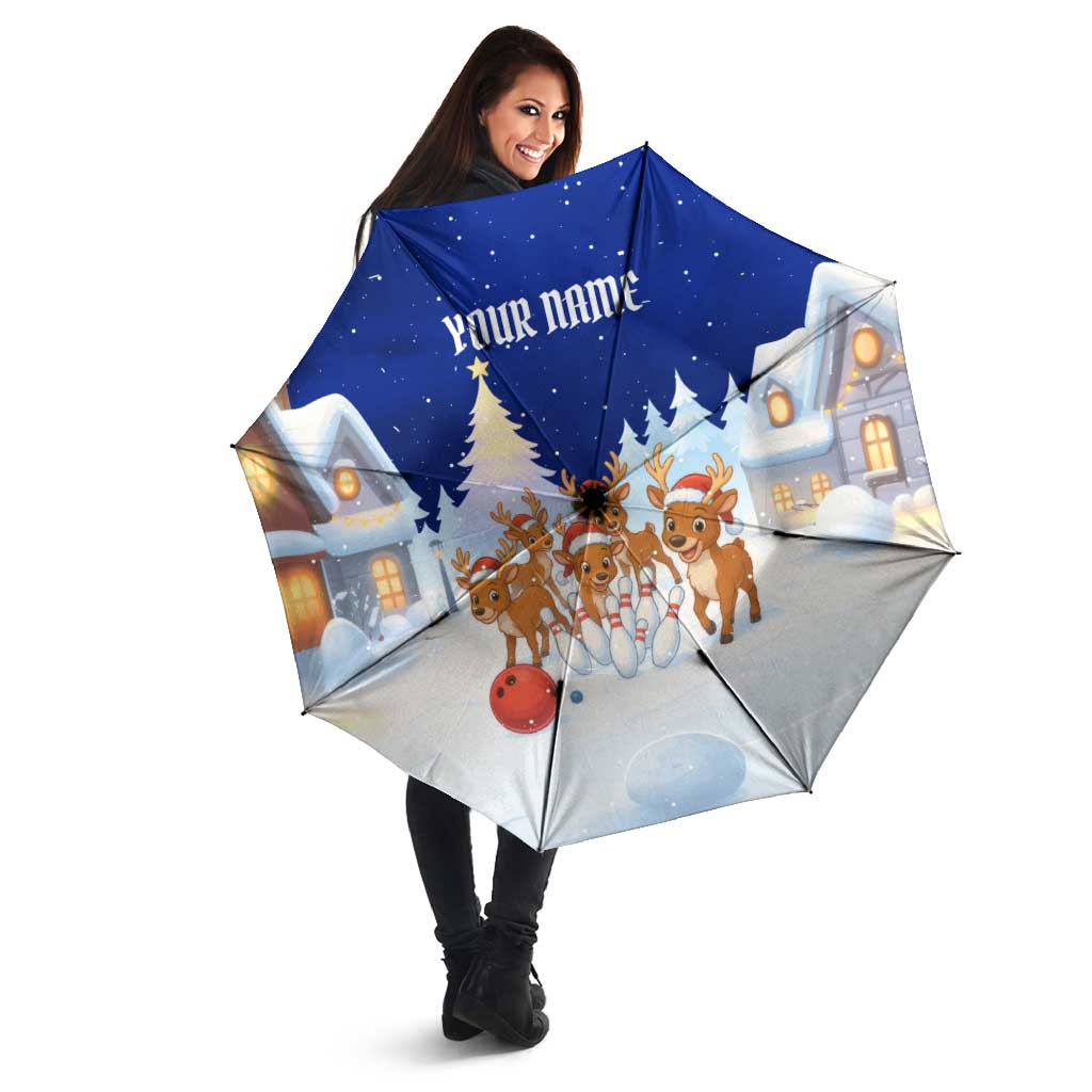 Funny Christmas Reindeer Bowling Custom Umbrella with Reindeer Snow Scene - Wonder Print Shop