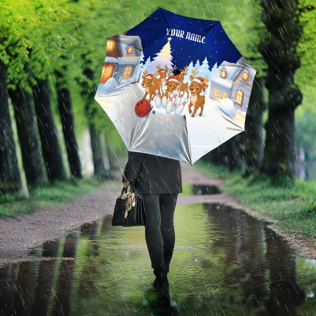 Funny Christmas Reindeer Bowling Custom Umbrella with Reindeer Snow Scene - Wonder Print Shop