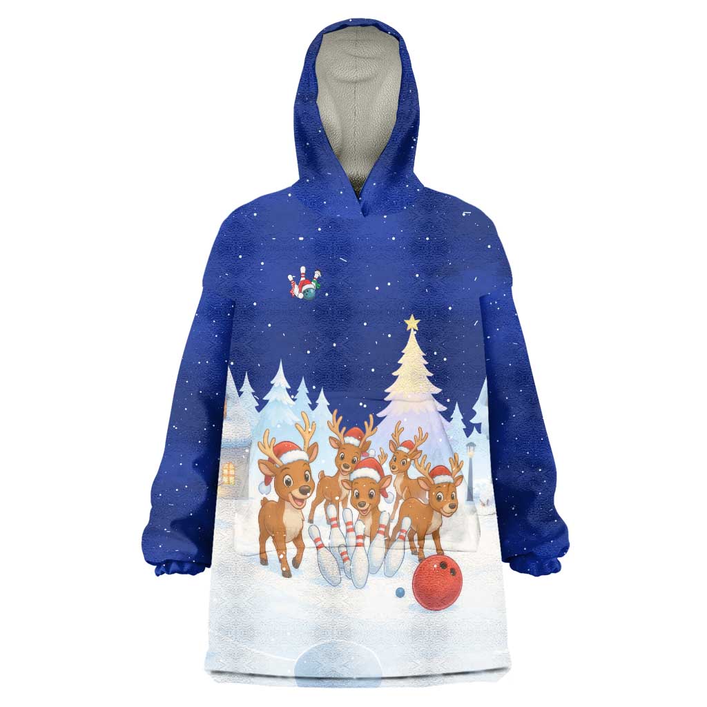 Funny Christmas Reindeer Bowling Custom Wearable Blanket Hoodie with Reindeer Snow Scene - Wonder Print Shop
