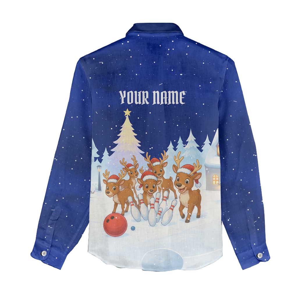 Funny Christmas Reindeer Bowling Custom Women Casual Shirt with Reindeer Snow Scene - Wonder Print Shop