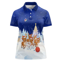 Funny Christmas Reindeer Bowling Custom Women Polo Shirt with Reindeer Snow Scene - Wonder Print Shop