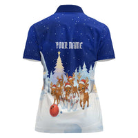Funny Christmas Reindeer Bowling Custom Women Polo Shirt with Reindeer Snow Scene - Wonder Print Shop