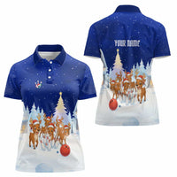 Funny Christmas Reindeer Bowling Custom Women Polo Shirt with Reindeer Snow Scene - Wonder Print Shop