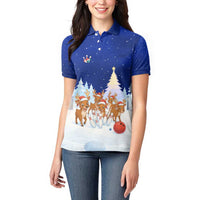 Funny Christmas Reindeer Bowling Custom Women Polo Shirt with Reindeer Snow Scene - Wonder Print Shop