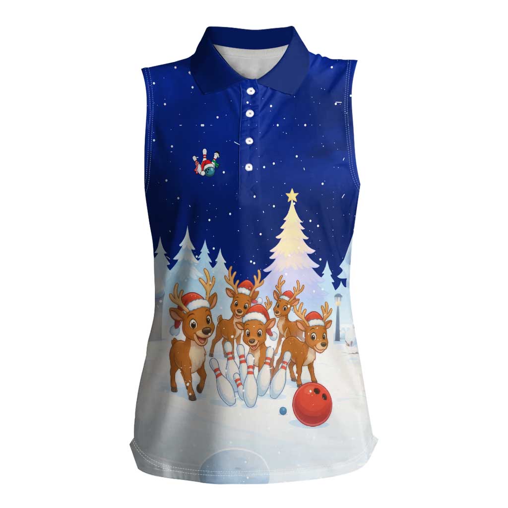 Funny Christmas Reindeer Bowling Custom Women Sleeveless Polo Shirt with Reindeer Snow Scene - Wonder Print Shop