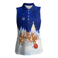 Funny Christmas Reindeer Bowling Custom Women Sleeveless Polo Shirt with Reindeer Snow Scene - Wonder Print Shop