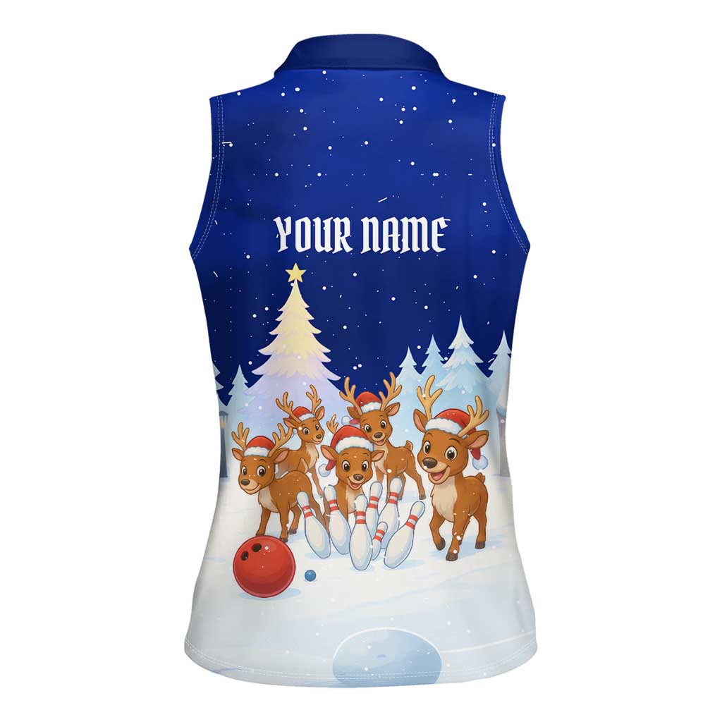 Funny Christmas Reindeer Bowling Custom Women Sleeveless Polo Shirt with Reindeer Snow Scene - Wonder Print Shop