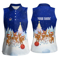Funny Christmas Reindeer Bowling Custom Women Sleeveless Polo Shirt with Reindeer Snow Scene - Wonder Print Shop