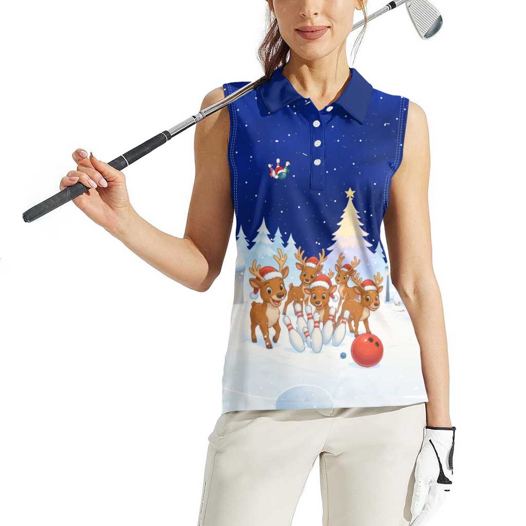 Funny Christmas Reindeer Bowling Custom Women Sleeveless Polo Shirt with Reindeer Snow Scene - Wonder Print Shop