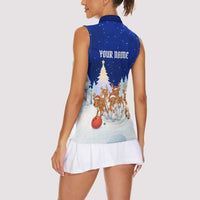 Funny Christmas Reindeer Bowling Custom Women Sleeveless Polo Shirt with Reindeer Snow Scene - Wonder Print Shop