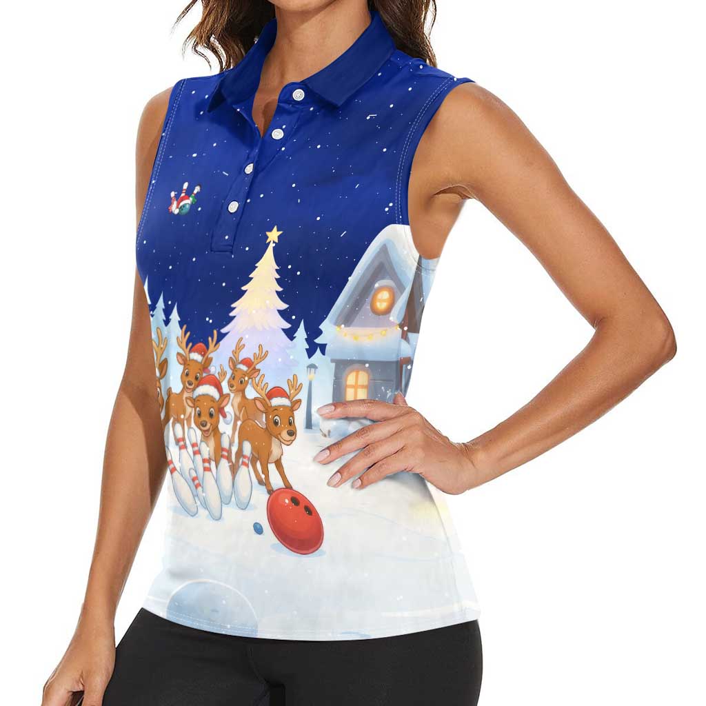 Funny Christmas Reindeer Bowling Custom Women Sleeveless Polo Shirt with Reindeer Snow Scene - Wonder Print Shop