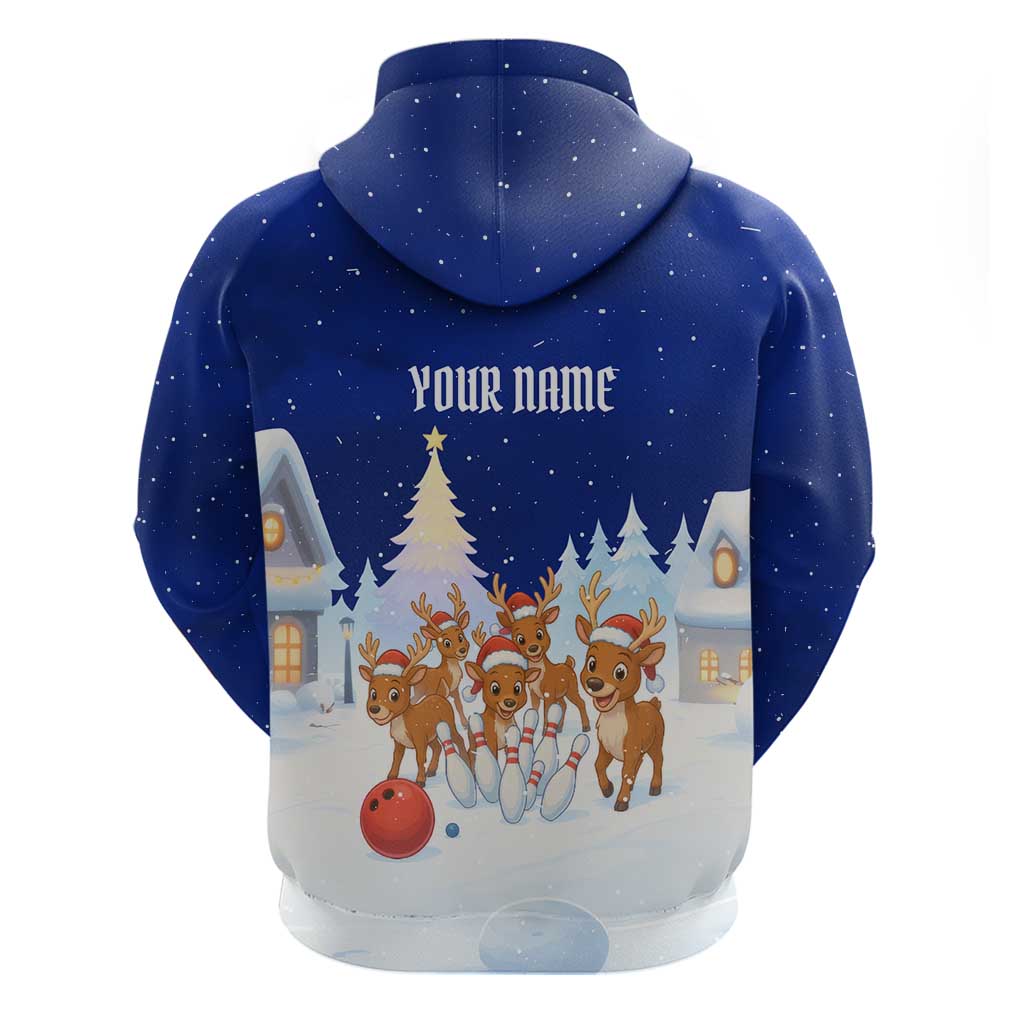 Funny Christmas Reindeer Bowling Custom Zip Hoodie with Reindeer Snow Scene - Wonder Print Shop