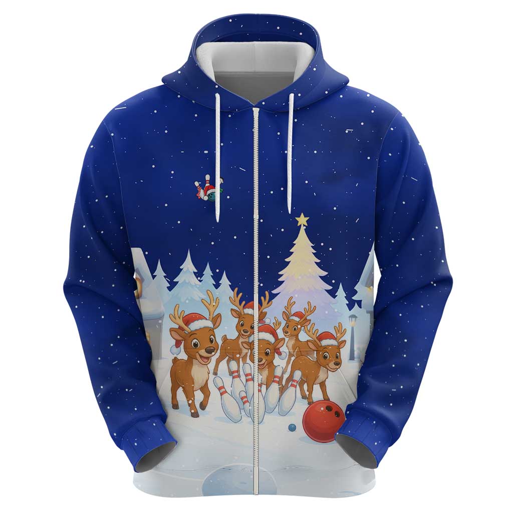 Funny Christmas Reindeer Bowling Custom Zip Hoodie with Reindeer Snow Scene - Wonder Print Shop