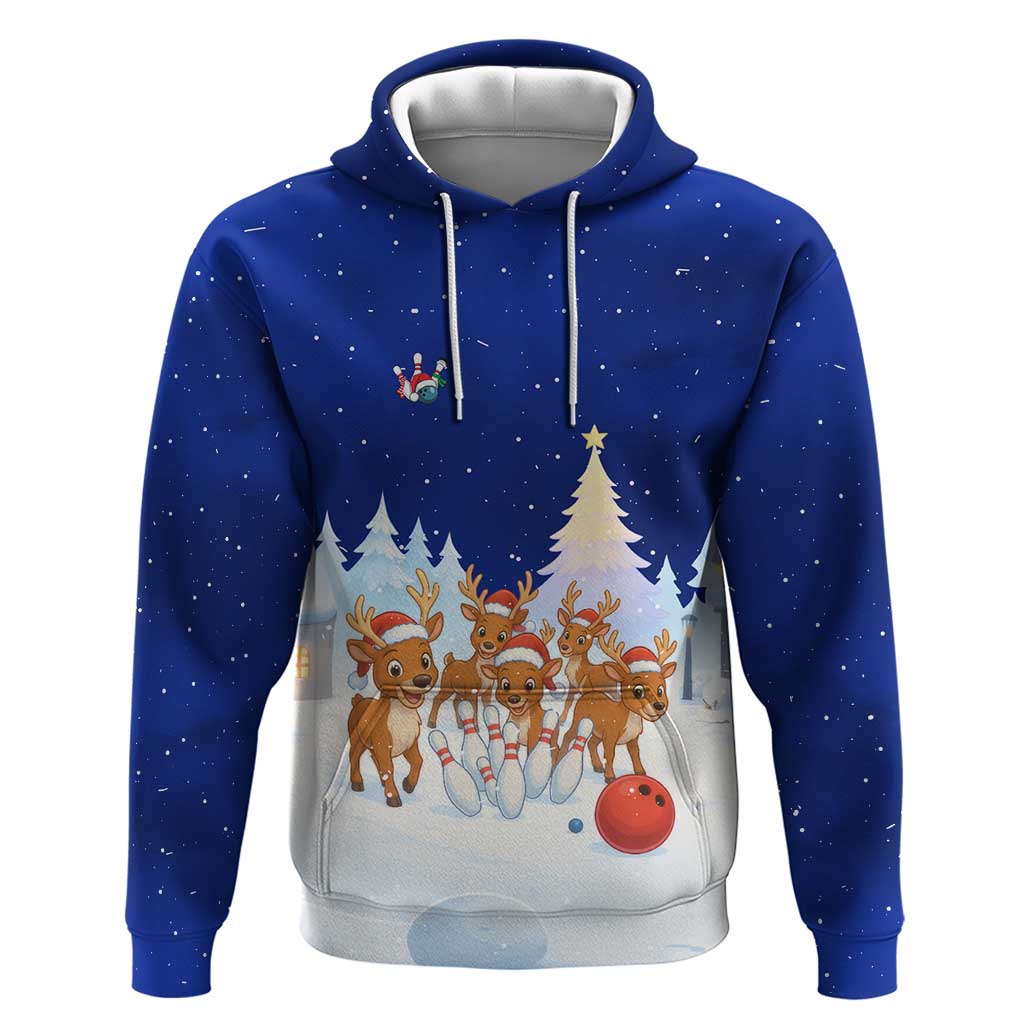 Funny Christmas Reindeer Bowling Custom Zip Hoodie with Reindeer Snow Scene - Wonder Print Shop