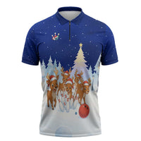 Funny Christmas Reindeer Bowling Custom Zipper Polo Shirt with Reindeer Snow Scene - Wonder Print Shop