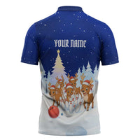 Funny Christmas Reindeer Bowling Custom Zipper Polo Shirt with Reindeer Snow Scene - Wonder Print Shop