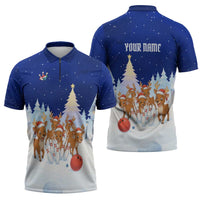 Funny Christmas Reindeer Bowling Custom Zipper Polo Shirt with Reindeer Snow Scene - Wonder Print Shop
