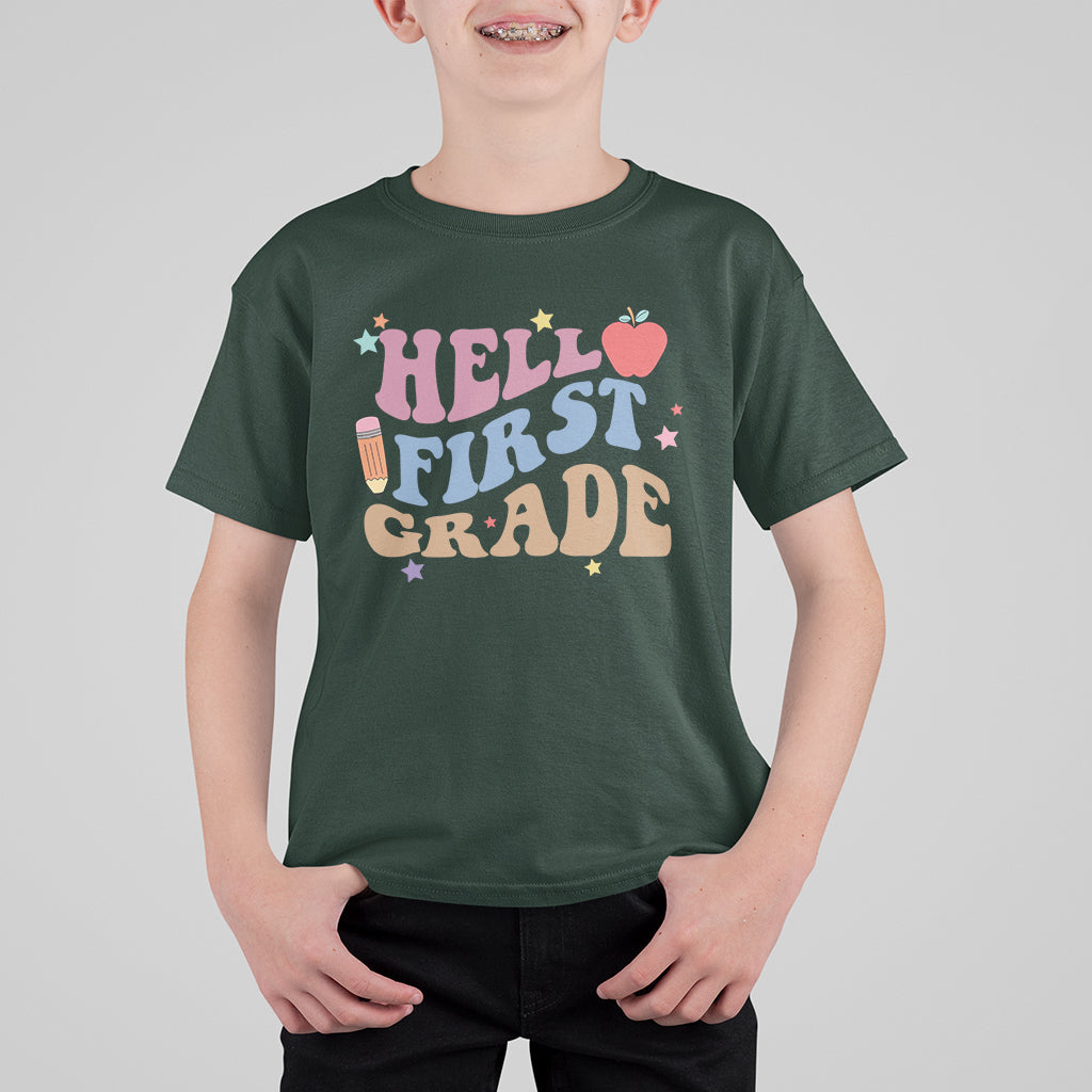 Cute Back To School T Shirt Happy First Grade Of School Hello Kindergarten TS05 - Wonder Print Shop