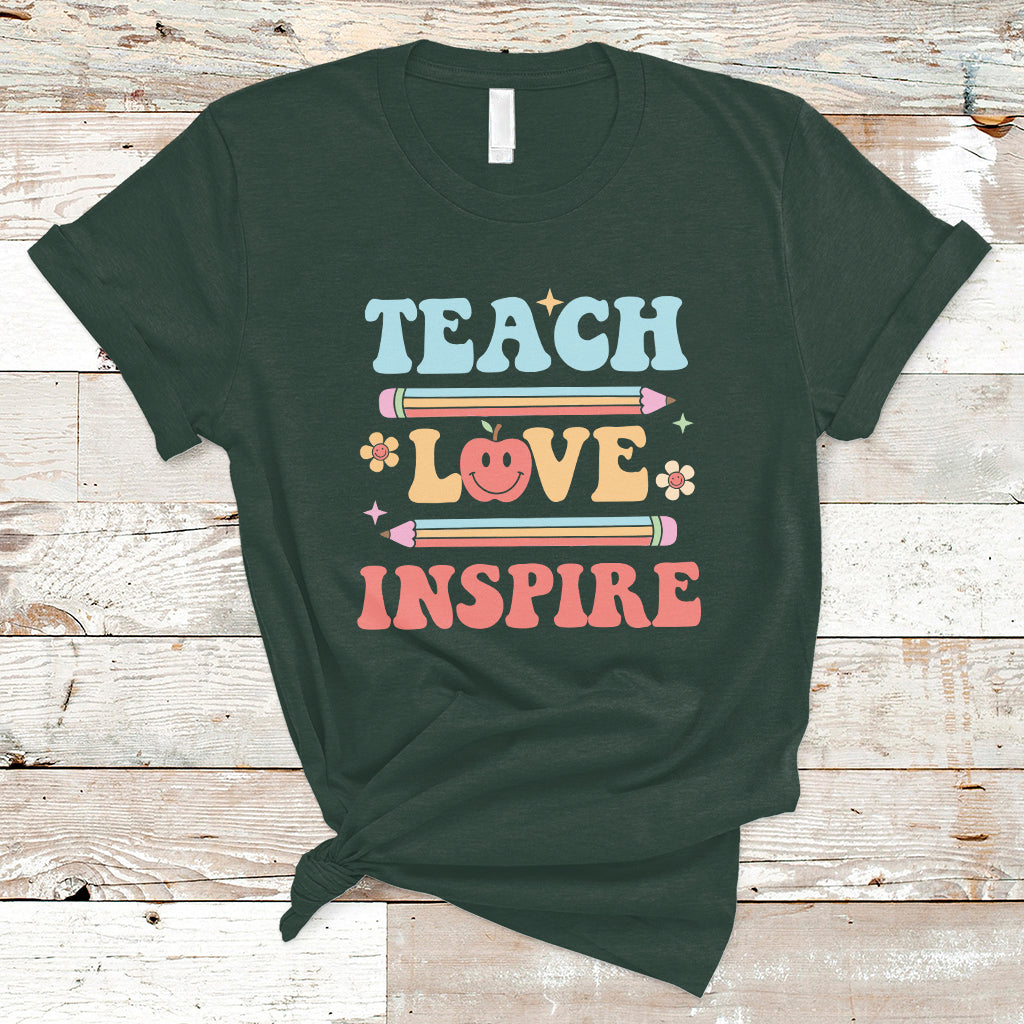 Cute Back To School T Shirt Teach Love Inspire, Funny Teacher TS05 - Wonder Print Shop