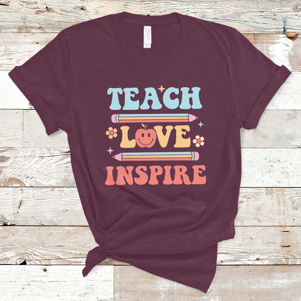 Cute Back To School T Shirt Teach Love Inspire, Funny Teacher TS05 - Wonder Print Shop