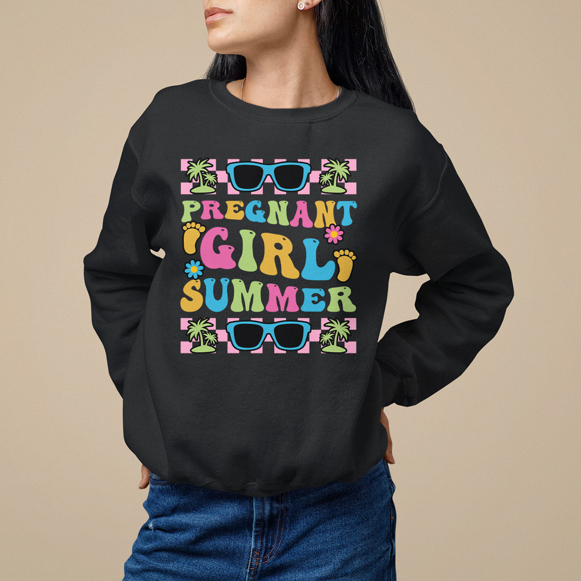 Pregnancy Announcement Sweatshirt Groovy Pregnant Girl Summer TS05 - Wonder Print Shop