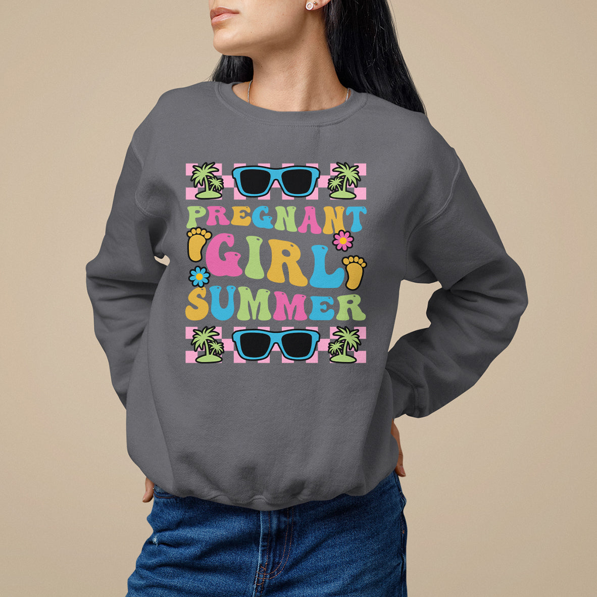 Pregnancy Announcement Sweatshirt Groovy Pregnant Girl Summer TS05 - Wonder Print Shop