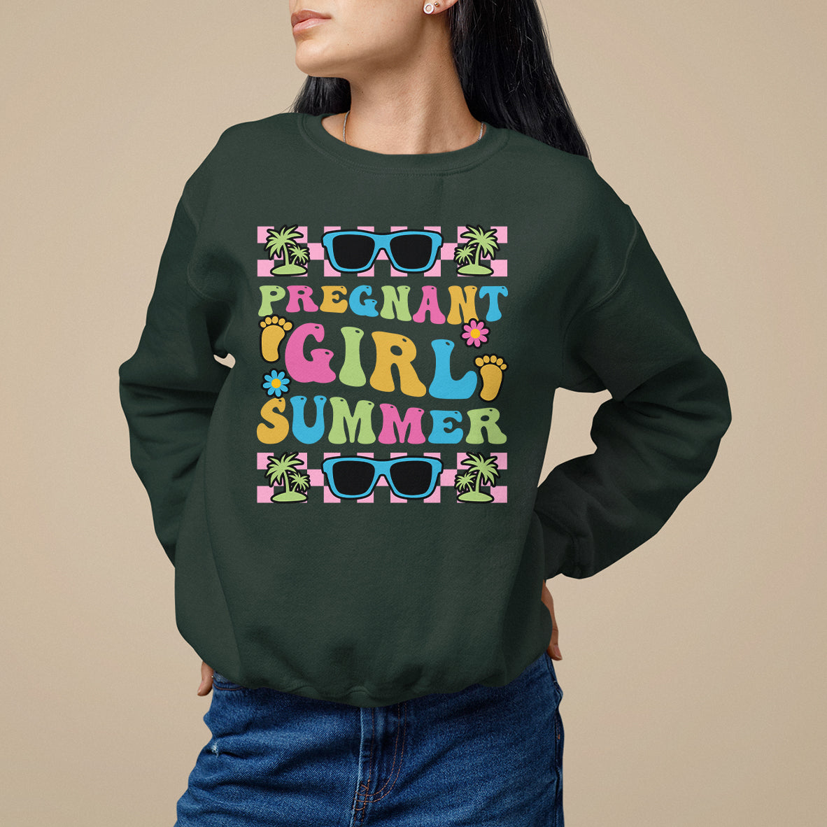 Pregnancy Announcement Sweatshirt Groovy Pregnant Girl Summer TS05 - Wonder Print Shop
