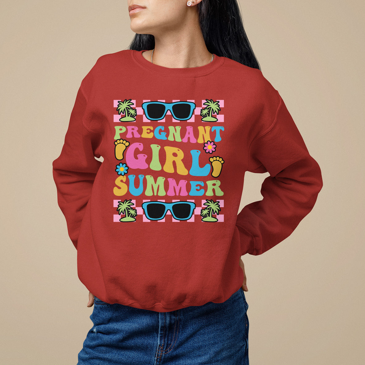 Pregnancy Announcement Sweatshirt Groovy Pregnant Girl Summer TS05 - Wonder Print Shop