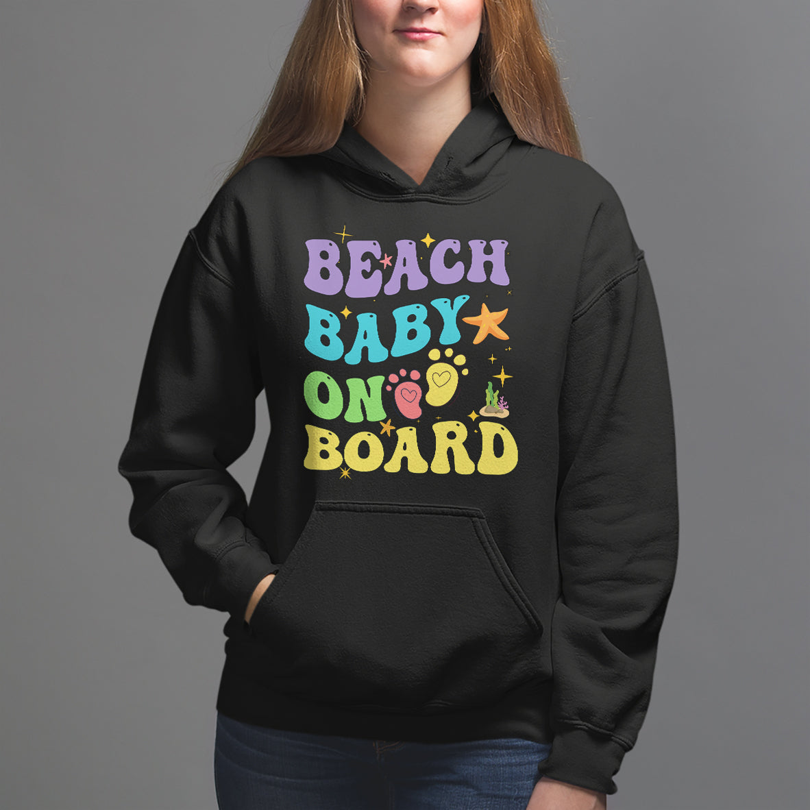 Pregnancy Announcement Hoodie Groovy Beach Baby On Board, Pregnant Mom TS05 - Wonder Print Shop