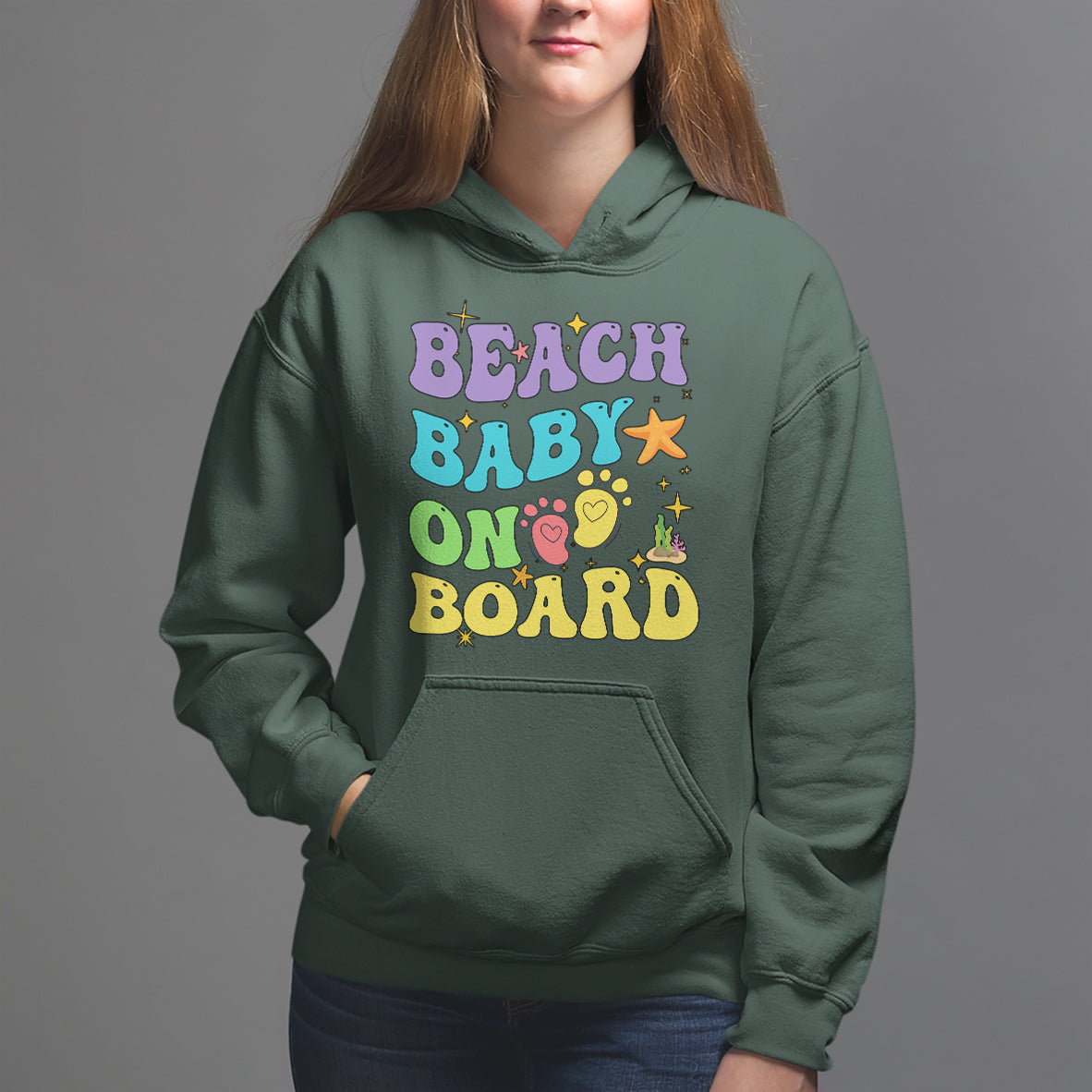 Pregnancy Announcement Hoodie Groovy Beach Baby On Board, Pregnant Mom TS05 - Wonder Print Shop