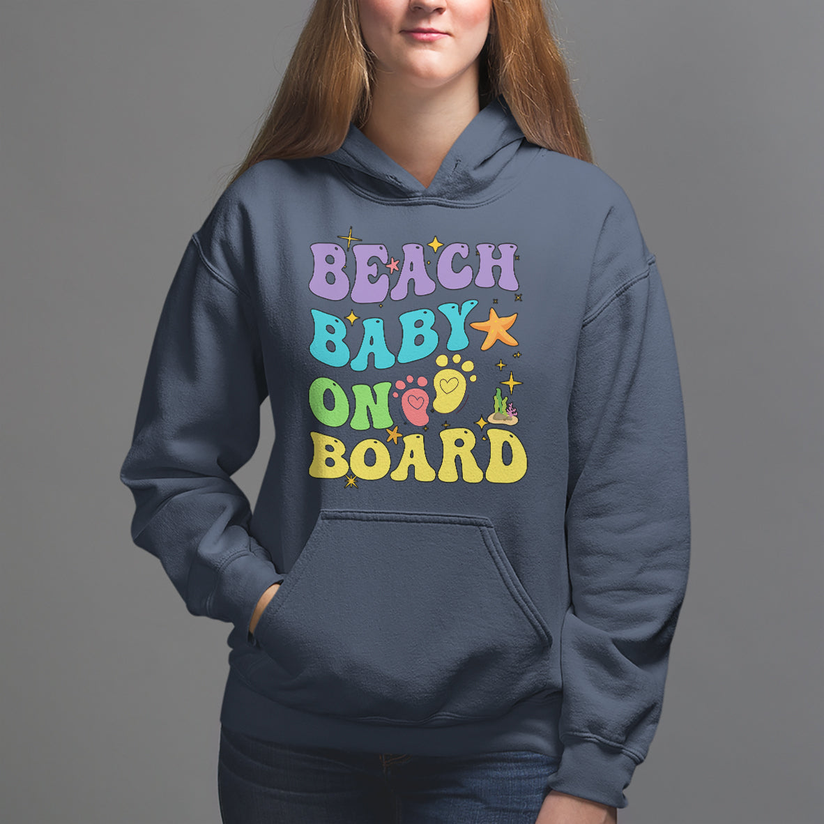 Pregnancy Announcement Hoodie Groovy Beach Baby On Board, Pregnant Mom TS05 - Wonder Print Shop