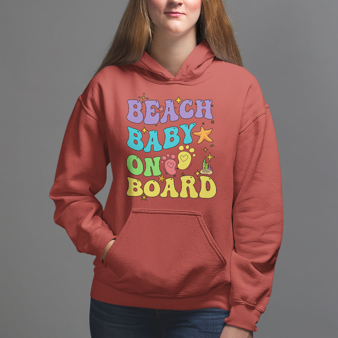 Pregnancy Announcement Hoodie Groovy Beach Baby On Board, Pregnant Mom TS05 - Wonder Print Shop