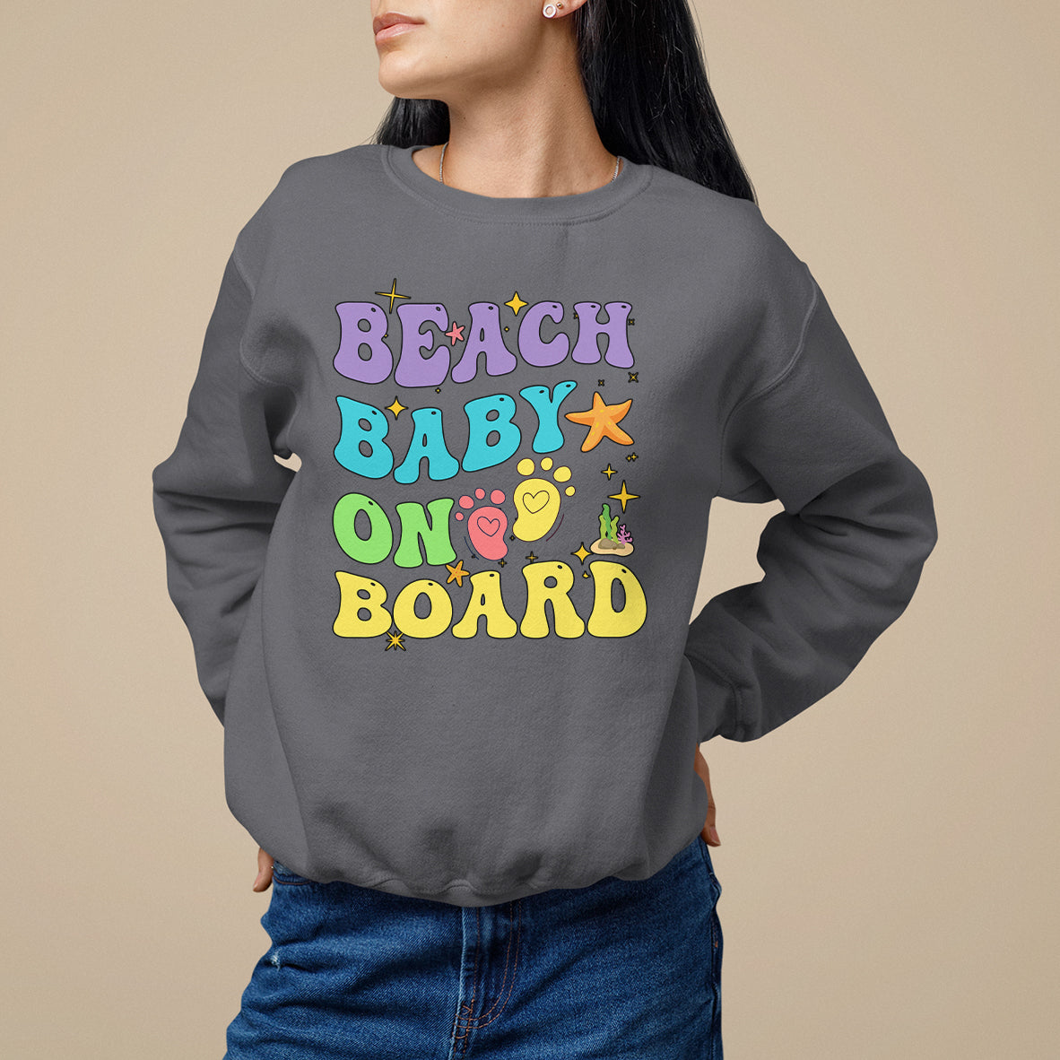 Pregnancy Announcement Sweatshirt Groovy Beach Baby On Board, Pregnant Mom TS05 - Wonder Print Shop