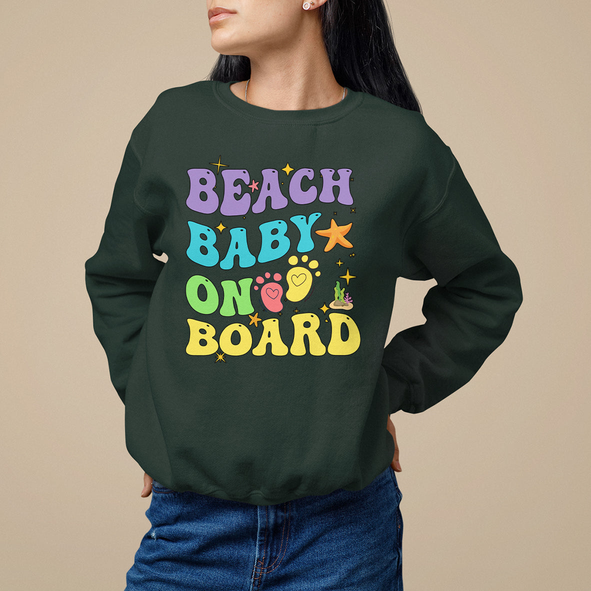 Pregnancy Announcement Sweatshirt Groovy Beach Baby On Board, Pregnant Mom TS05 - Wonder Print Shop