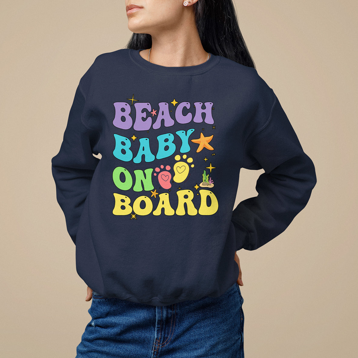 Pregnancy Announcement Sweatshirt Groovy Beach Baby On Board, Pregnant Mom TS05 - Wonder Print Shop