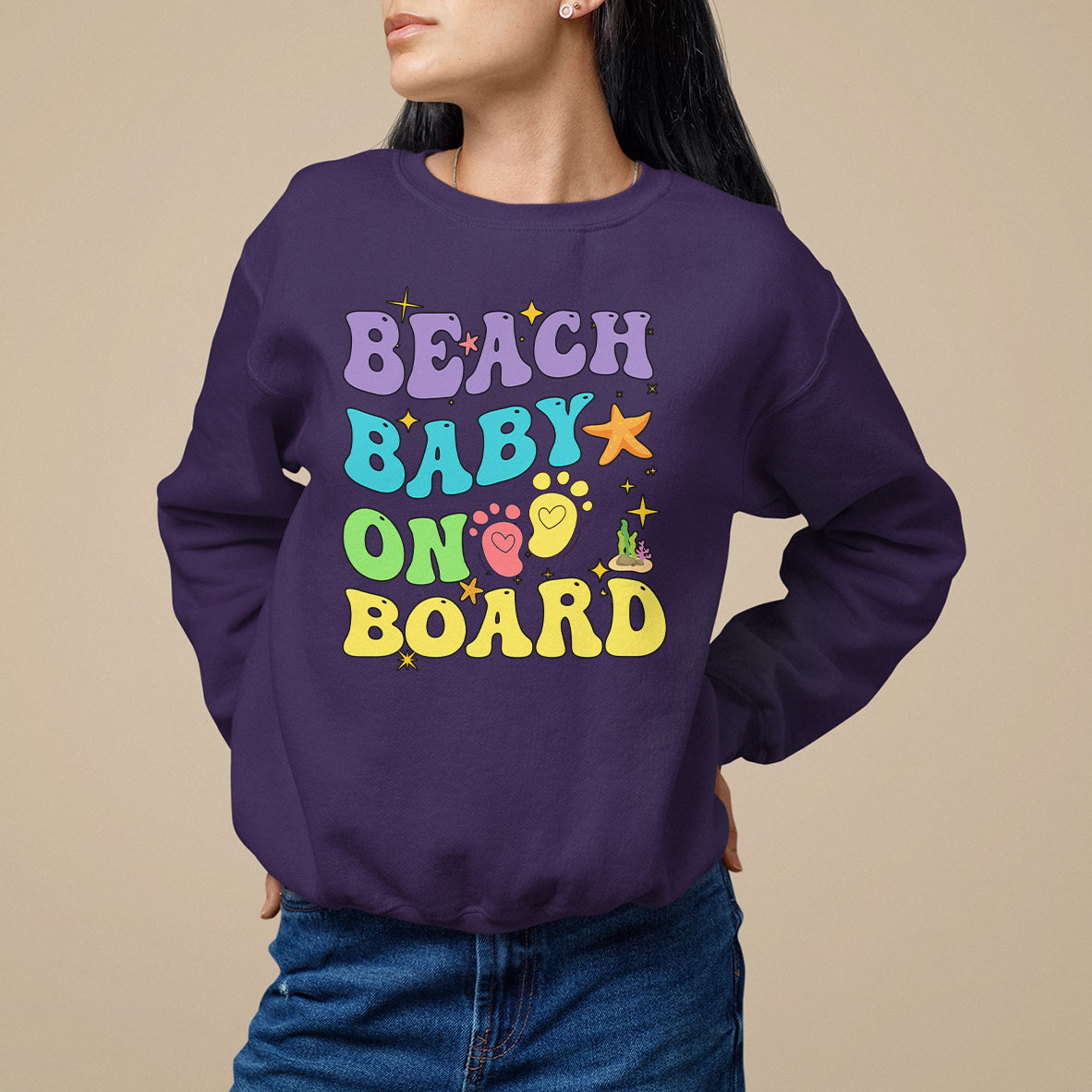Pregnancy Announcement Sweatshirt Groovy Beach Baby On Board, Pregnant Mom TS05 - Wonder Print Shop