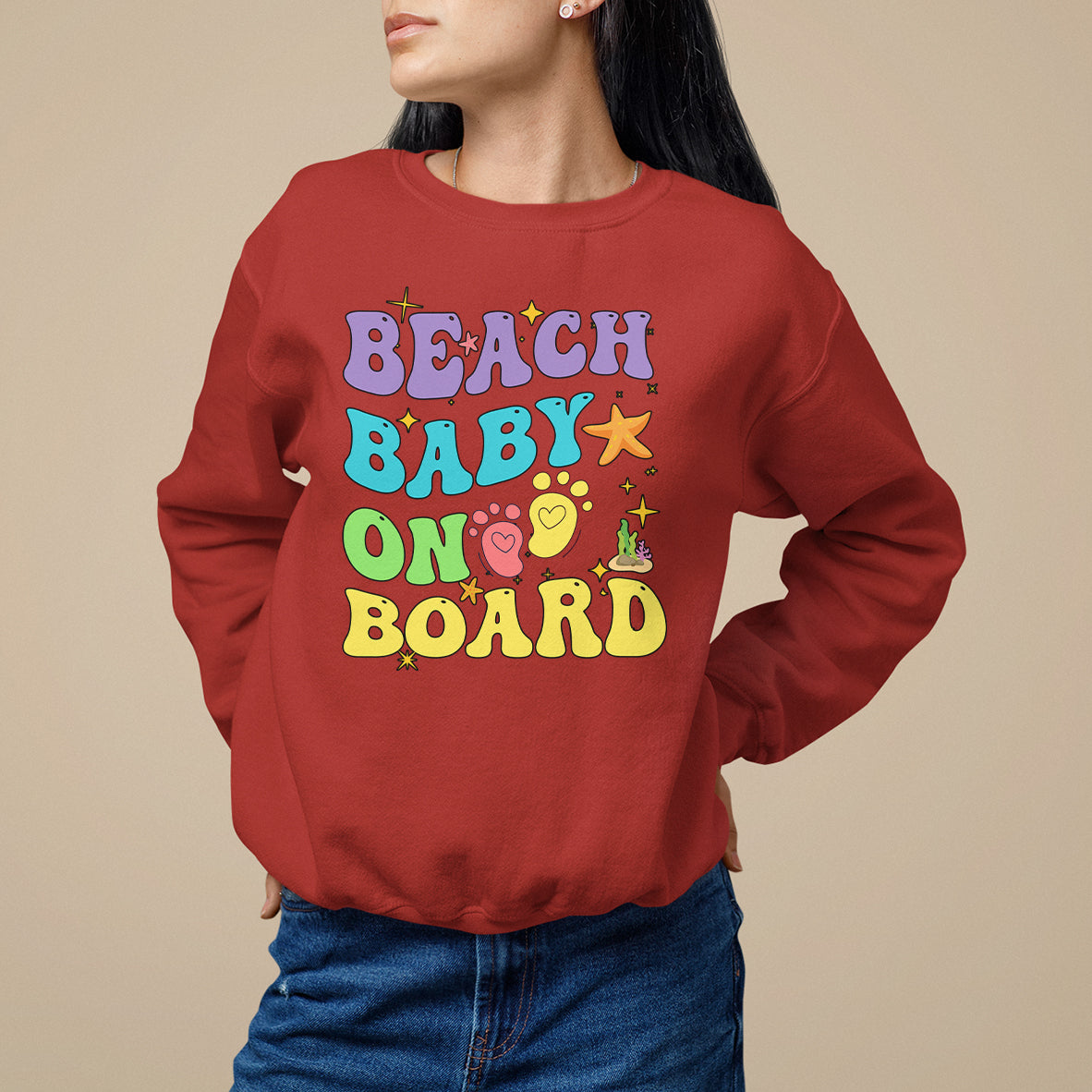 Pregnancy Announcement Sweatshirt Groovy Beach Baby On Board, Pregnant Mom TS05 - Wonder Print Shop