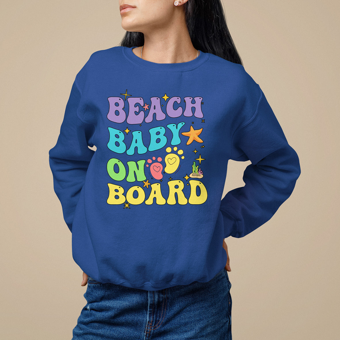 Pregnancy Announcement Sweatshirt Groovy Beach Baby On Board, Pregnant Mom TS05 - Wonder Print Shop