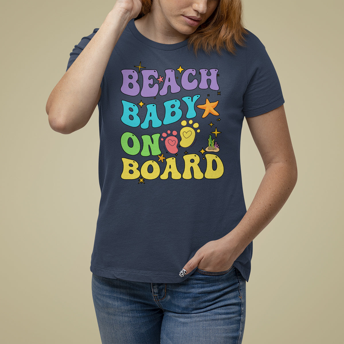 Pregnancy Announcement T Shirt For Women Groovy Beach Baby On Board, Pregnant Mom TS05 - Wonder Print Shop