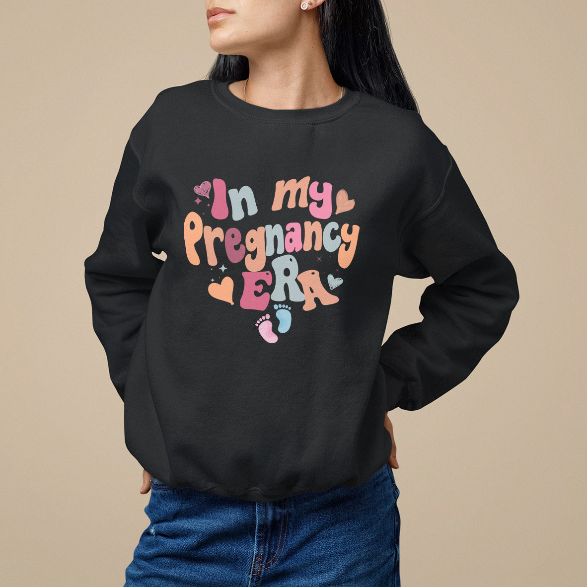 Pregnancy Announcement Sweatshirt Groovy In My Pregnant Era TS05 - Wonder Print Shop